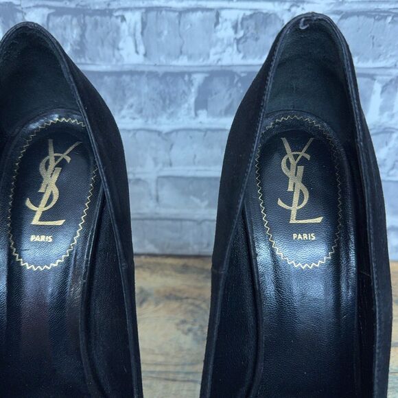 Yves Saint Laurent Tribtoo Black High Heel Suede Shoes Platform Pumps Women 41.5 - Picture 5 of 14